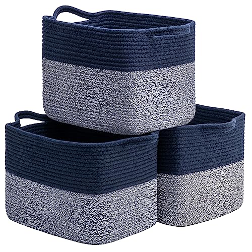 Image of Goodpick Rope Baskets for Storage, Dog Toy Baskets for Organizing, Shelf Baskets for Blankets, Towels, Small Laundry Basket, Toy Storage Bins for Kids, Blue, 13''x10''x9'', 3 Pack