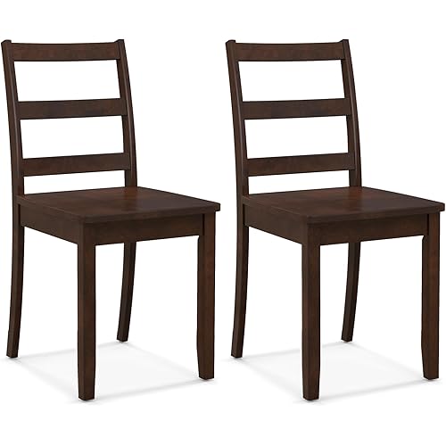 Giantex Wood Dining Chairs Set of 2 Walnut - Wooden Armless Kitchen Chairs with Solid Rubber Wood Legs, Non-Slip Foot Pads, Max Load 400 Lbs, Farmhouse Style High Ladder Back Dining Room Chairs