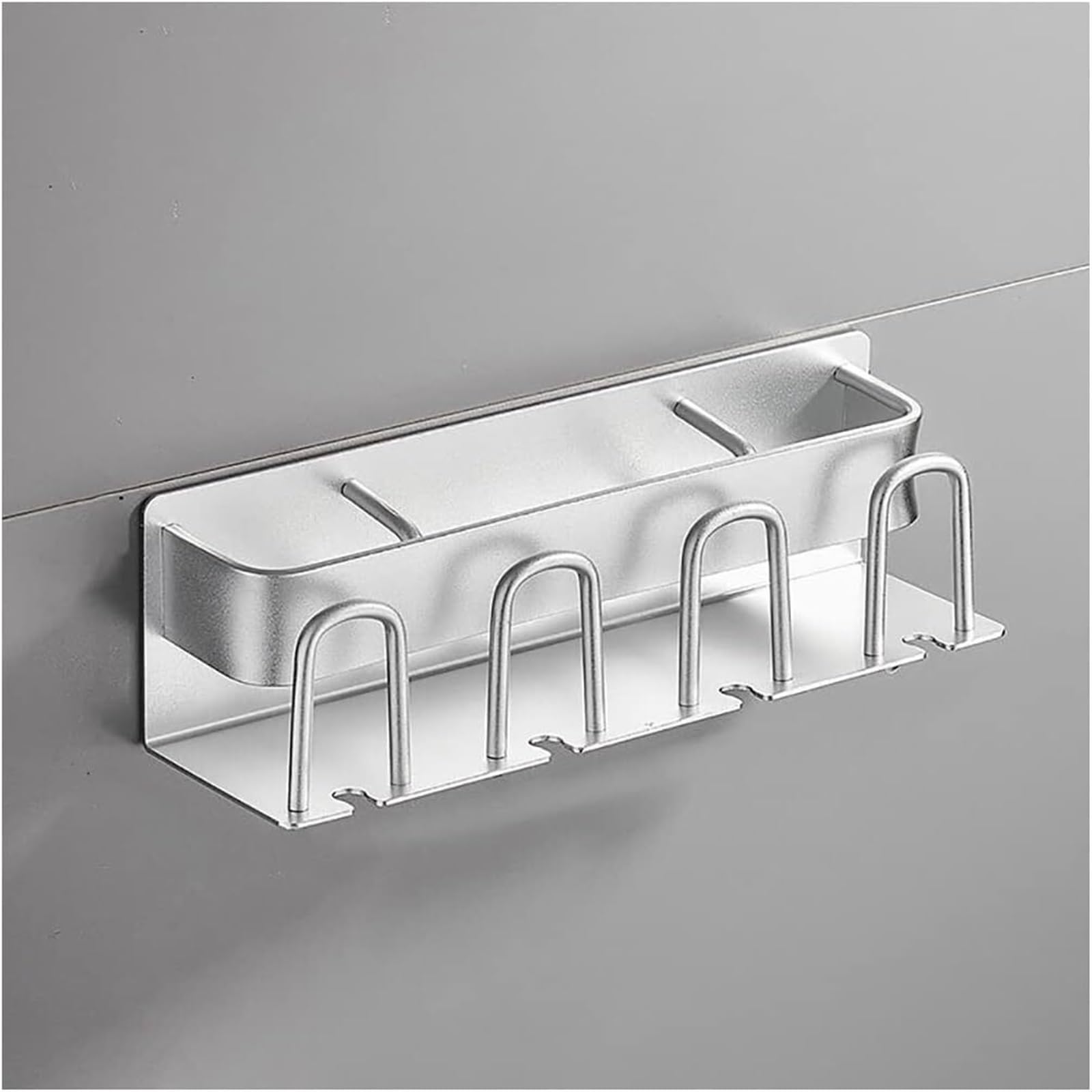 Portaspazzolino, organizer da bagno, portaspazzolino da bagno, in acciaio inox, con gancio for bastone, supporto for spazzolino elettrico montato a parete, semplice ( Color : Silver , Size : 4 cups )