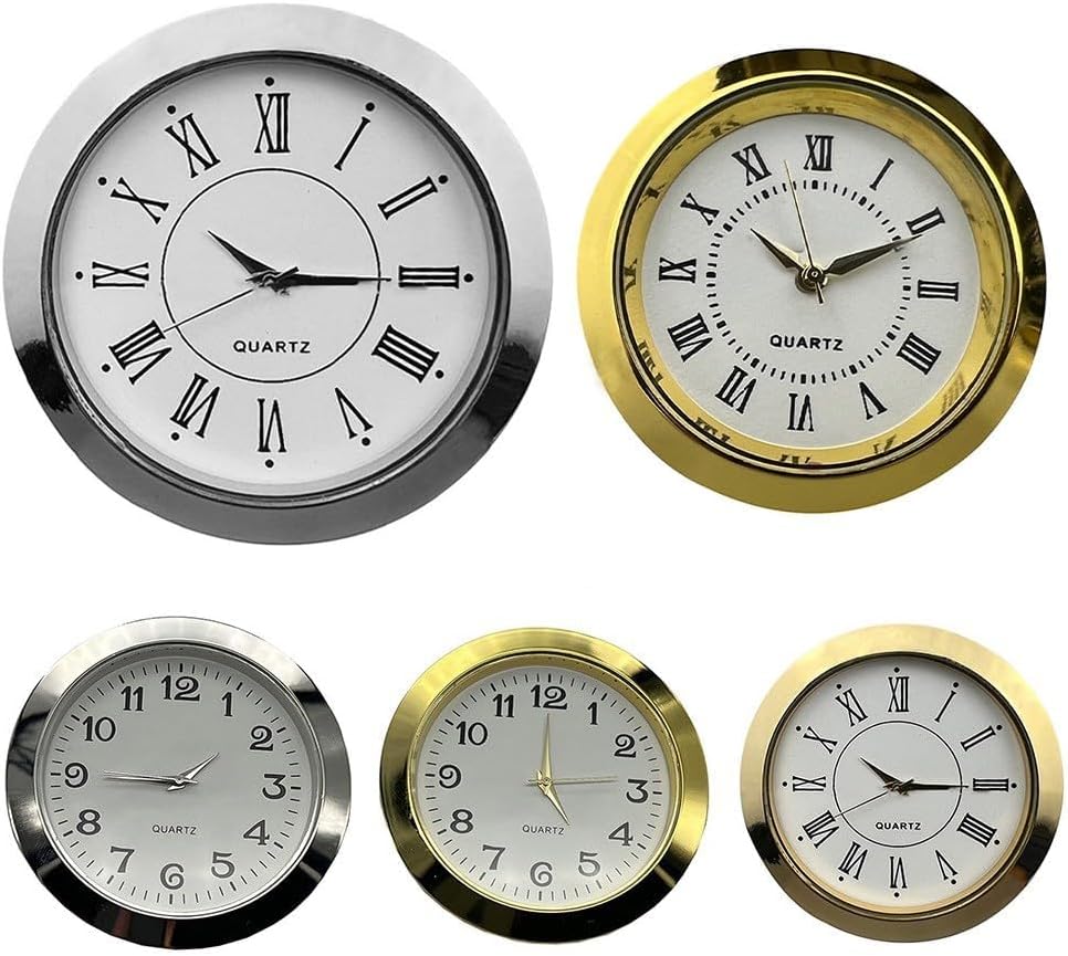 Small Round Movement Quartz Clock Insert 36 mm 55 mm Arabic Roman Numerals Glass Lens Stainless Steel Bezel Silver Bezel DIY Clock Making Crafts Project