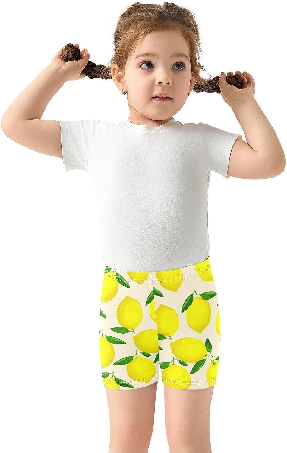 Lemon Leaves Beige Girls Bike Shorts Toddler Soft Cotton Active Under Dress Shorts