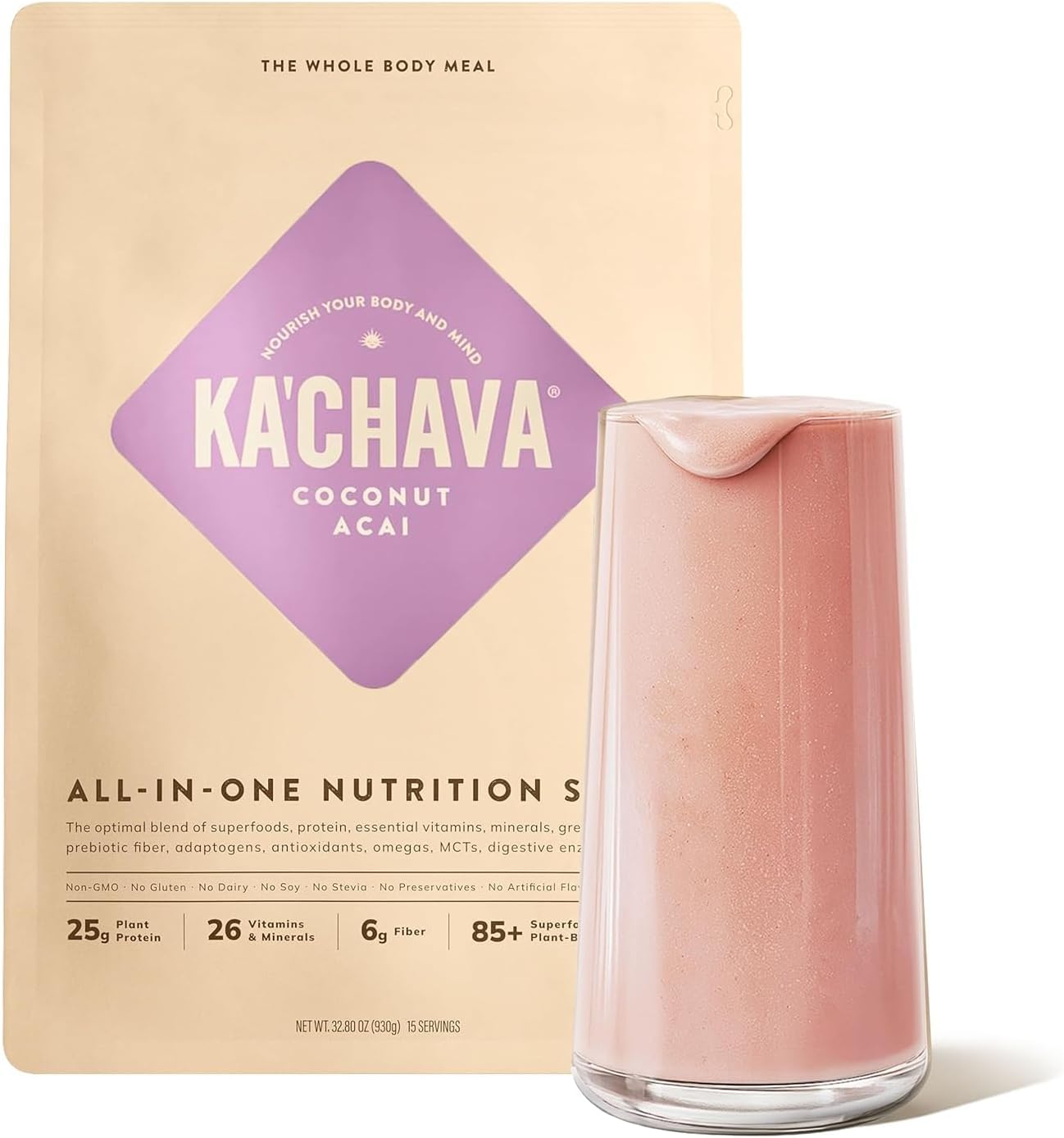Ka’Chava Whole Body Meal Shake Coconut Acai 2 lb – Vegan Protein Powder with 85+ Superfoods & Greens – Plant-Based Meal Replacement – Probiotics & Digestive Enzymes – Gluten & Dairy Free (15 Servings)
