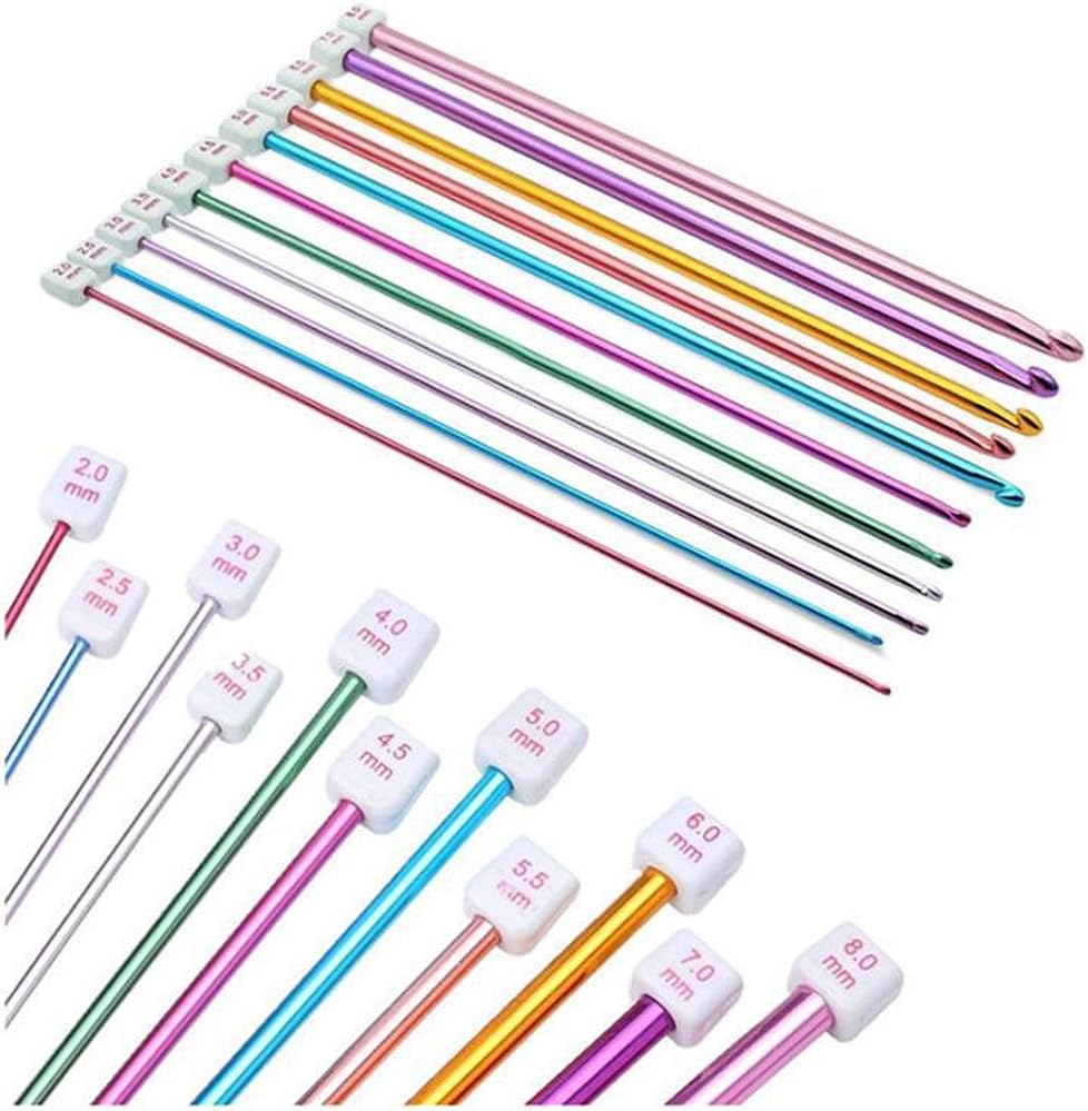 11PCS Tunisian Crochet Hook Set Aluminum Multicolor Afghan Knitting Needles Set 2 mm to 8 mm for Sweater Knit Tool