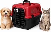 Caixa Transporte Para Cães e Gatos Até 25kg Nº 4 | Viagem Aérea e Carro | Trava de Segurança | Caixa Plástica Resistente Ventilada 62x42x36cm (Vermelho)