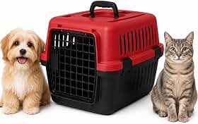 Caixa Transporte Para Cães e Gatos Até 25kg Nº 4 | Viagem Aérea e Carro | Trava de Segurança | Caixa Plástica Resistente Ventilada 62x42x36cm (Vermelho)