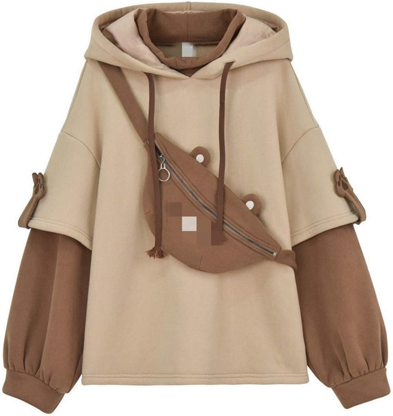 CML Harajuku Aesthetic Bear Anime Hoodie Women Kawaii Crewneck Long Sleeve Oversized Streetwear Fall Winter Clothes Tops (Color : Beige, Size : S)