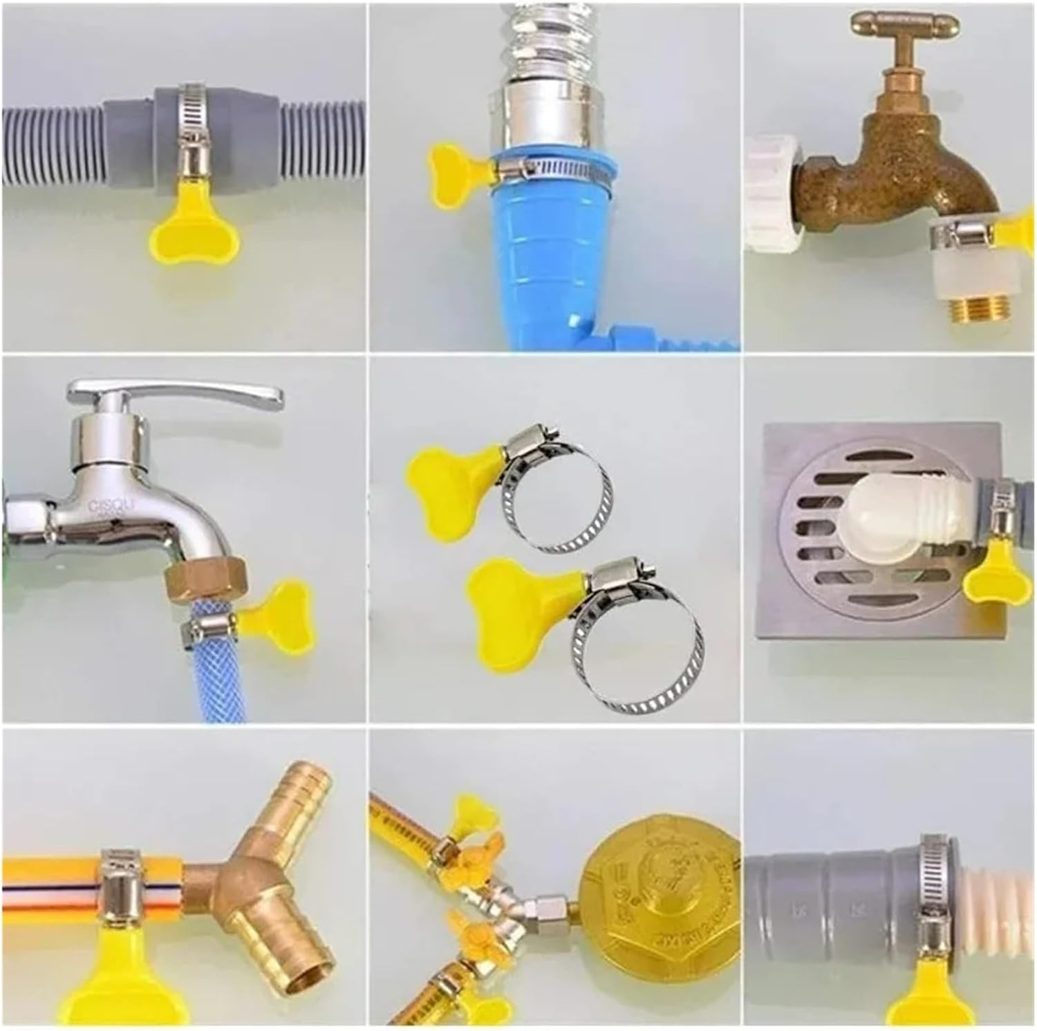 100/10pcs Adjustable Stainless Steel Hose Clamps with Plastic Handle for Gas Fuel Tube Water Pipe Faucet Fasteners Sealing Clamps(10PCS)