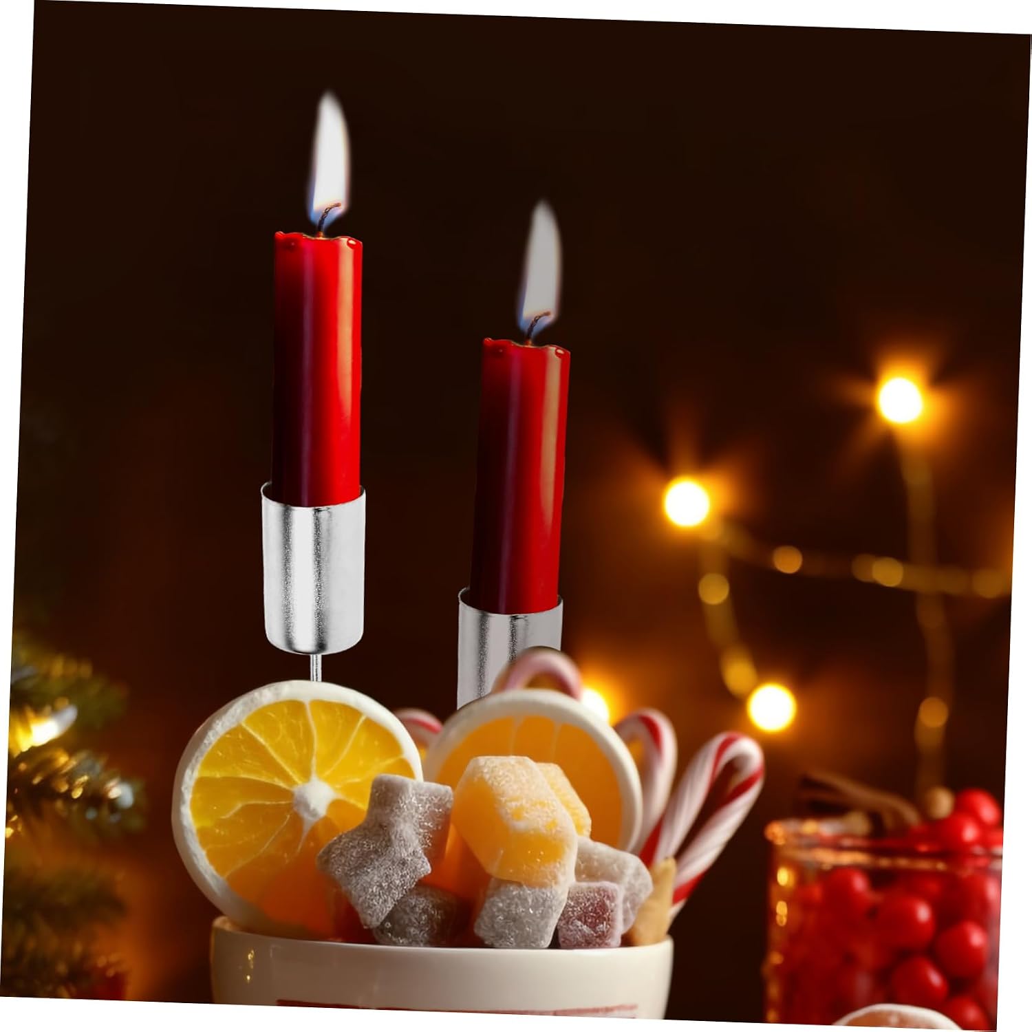 MERRYHAPY 5pcs Iron Candle Holder Spike Insert for Christmas Decor Festive Candle Cup for Taper for Tree Clipping Table Centerpieces and Holiday Celebrations