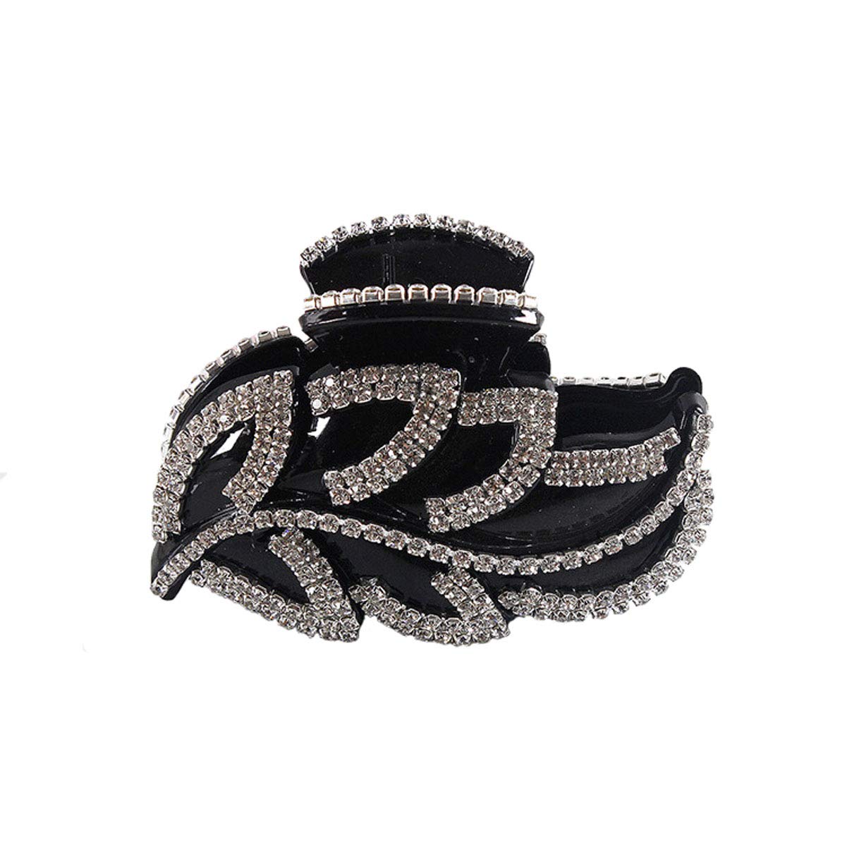 Numblartd Elegant Leaves Rhinestones Large Fancy Hair Claw Clip Hairpin - Women Lady Exquisite Acrylic Hair Jaw Clips for Thick Hair (Black) : Black