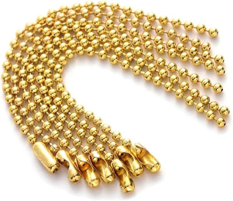 200 Pcs Gold Ball Bead Chain, 4 Inch Metal Ball Chain Keychain with Clasp and Ball Connector, 2.4mm Diameter Hanging Chains for DIY Crafts, Decorations, Dog Tags