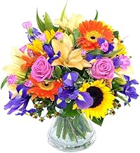 Fresh Cut Flowers Burst of Spring Bouquet Beautiful Lilies, Roses and Gerberas Hand Arranged by Florists - Handcrafted Floral Arrangement for Birthday, Anniversary, Get Well, Thank You, Mother's Day