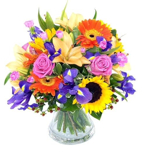 Fresh Cut Flowers Burst of Spring Bouquet Beautiful Lilies, Roses and Gerberas Hand Arranged by Florists - Handcrafted Floral Arrangement for Birthday, Anniversary, Get Well, Thank You, Mother's Day