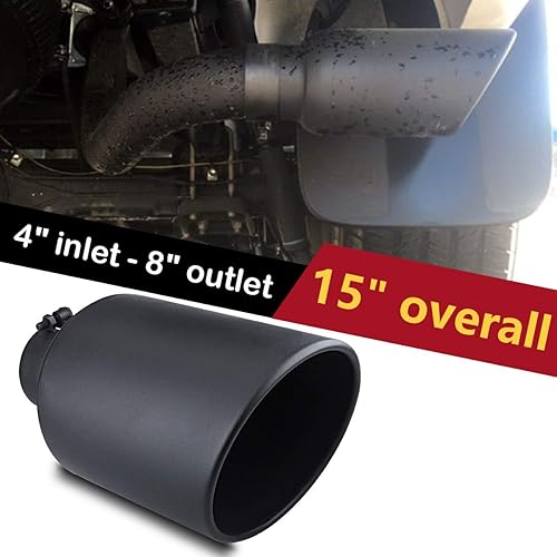 Miniatura 6 de LCGP Punta de escape diésel, entrada de 4 pulgadas, salida de 8 pulgadas, punta de cola de camión de 15 pulgadas de longitud, atornillada, corte de