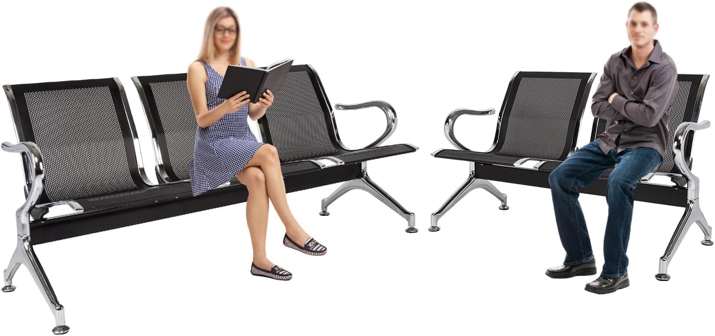 Kinfant 5-Seat Waiting Room Chairs Sofa Furniture - Office Guest Reception Chair with Armrest for Waiting Room Airport Hospital Bank (Black - Mesh)