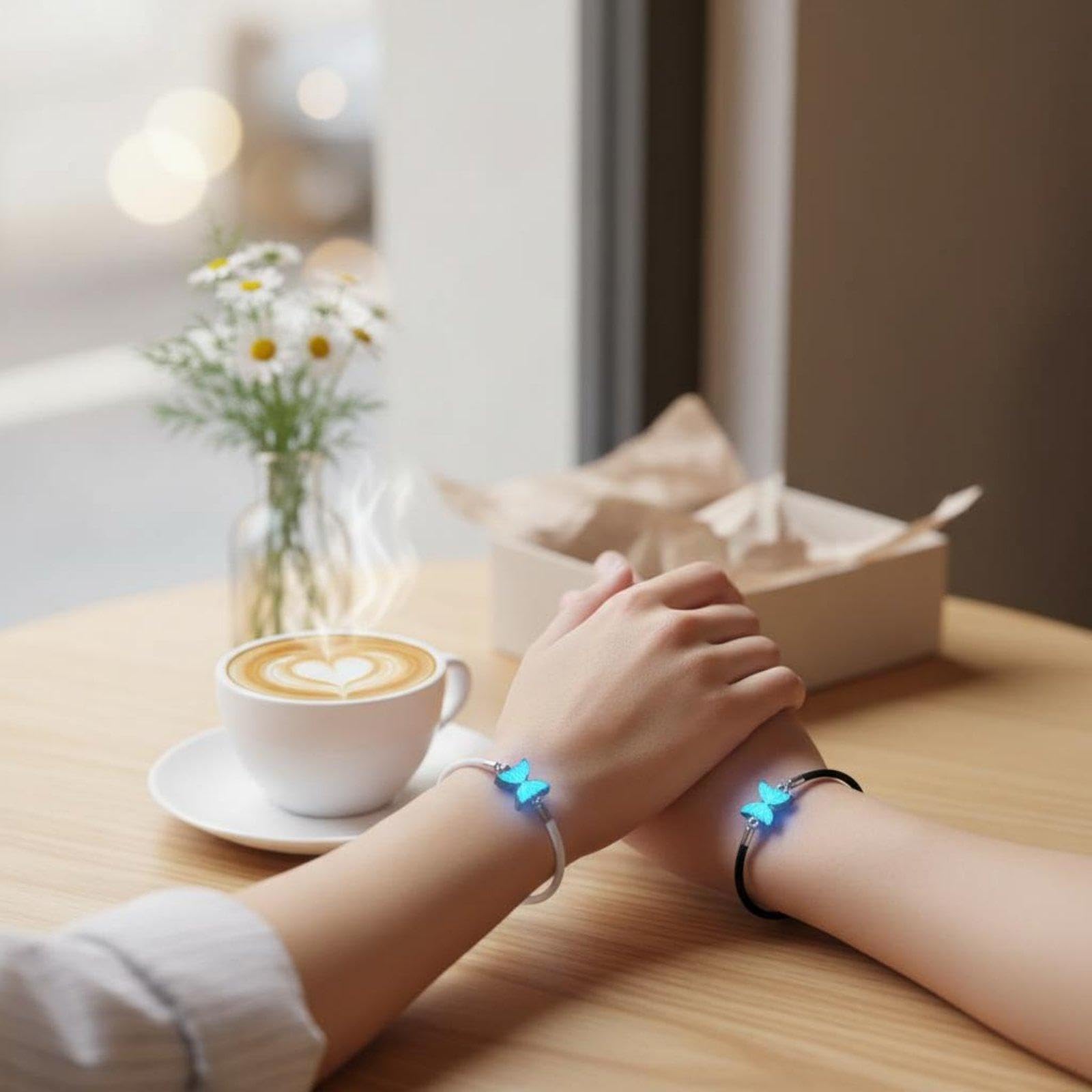 4 Teiliges Geflochtenes Partnerarmband Set mit Schmetterlings Und Herzmotiv, Magnetisch Verbunden, Leuchtet Im Dunkeln, Strickkordel, Legierung, Ange