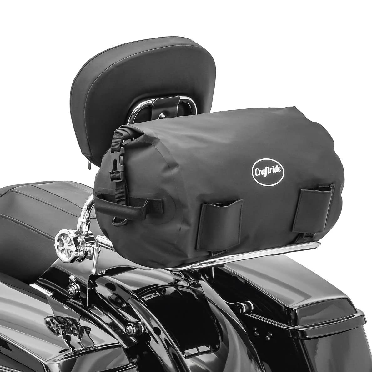 Sacoche Sissy Bar étanche avec Rouleau à Bagages Compatible avec Sac de Queue Chopper WPL