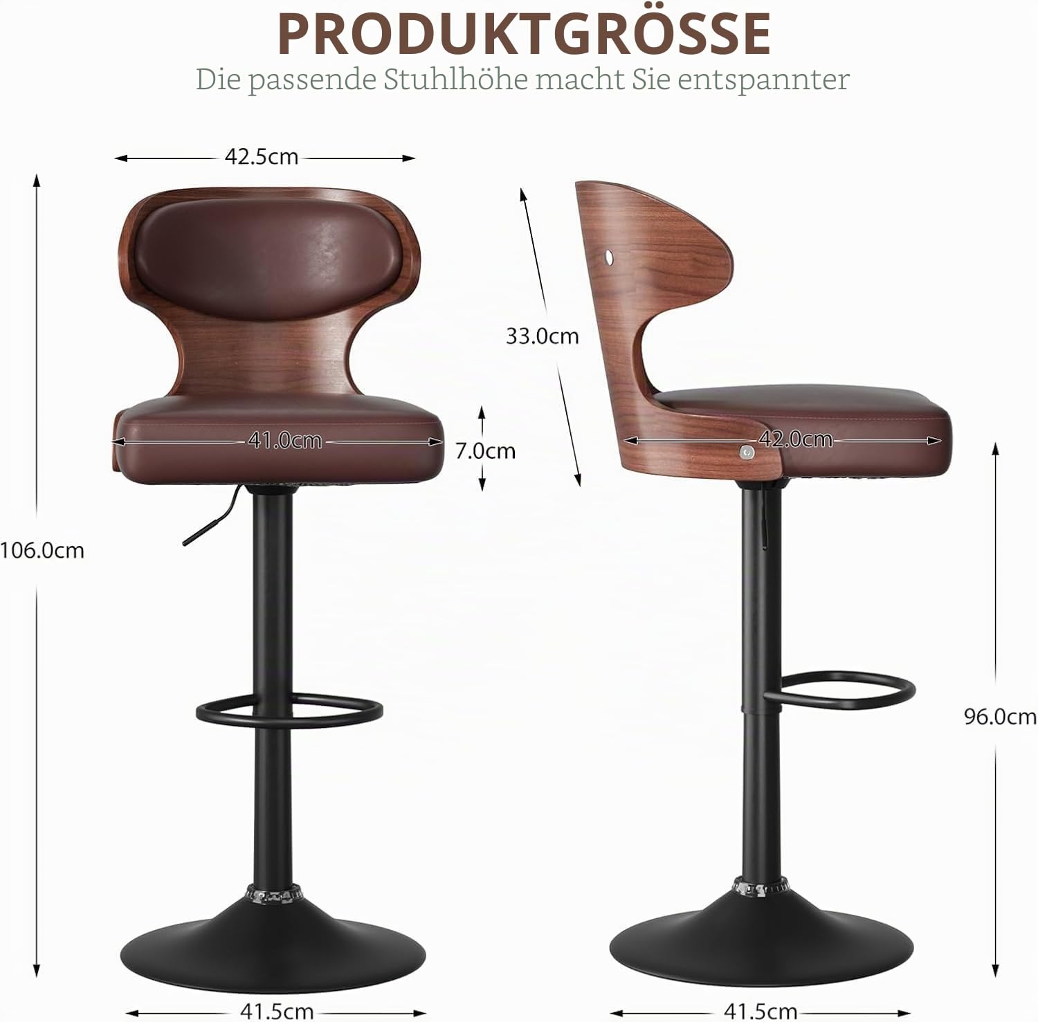 Hawthyhome Barhocker 2er Set mit Nussbaumholz Barstuhl Braun