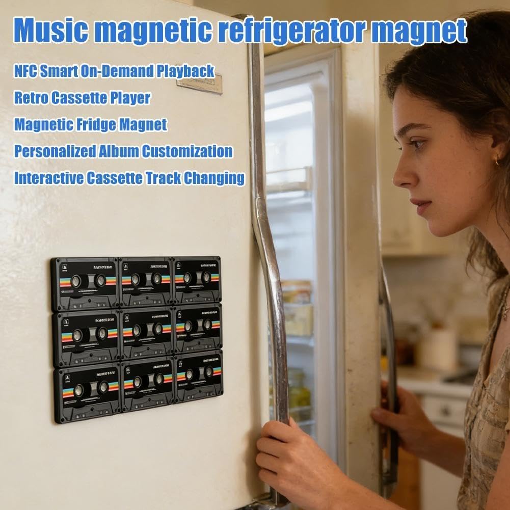 Set di 10 magneti da frigorifero con musica retrò, dischi in vinile con 128 MB NFC, decorazione divertente per la casa per gli amanti della musica