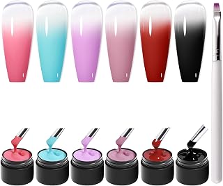 MEET ACROSS Pat Paint Nail Gel with 1 Brush 6 Colors Gel Paint For Nails Pink Blue Purple Red Black Nail Polish Set Salon Home DIY Manicure