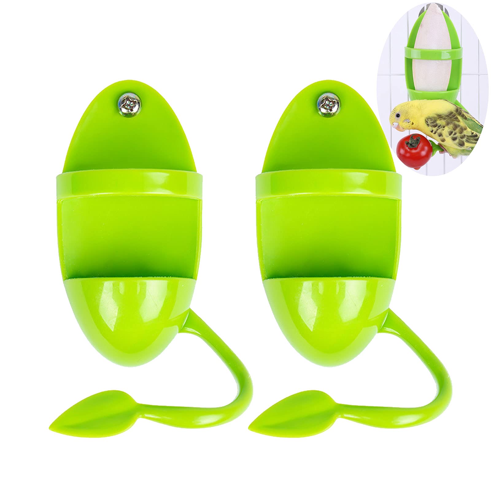 2pcs Pet Food Feeders for Bird Cage, Cuttlebone Holder, Plastic Storage Bowl Feeding Cup Birds Stand Racks for Budgies Parakeet Cockatiel Conure(Green)