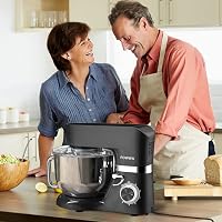 POWWA Konyhai Robotgép 5,5L 1500W Dagasztógép 6+1 Sebességfokozat Habverő Dagasztóhorog Fekete Multifunkciós Mixer 7