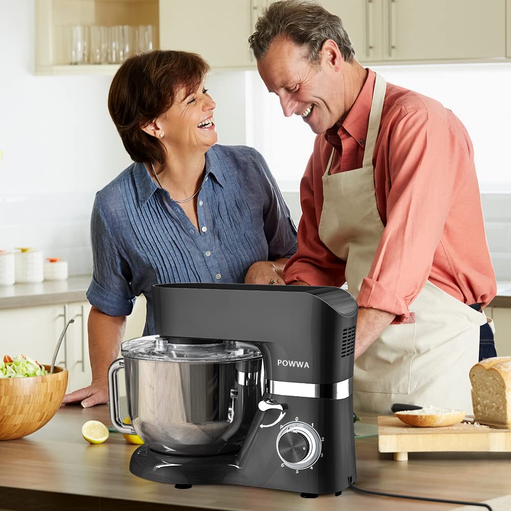 Impastatrice Planetaria, POWWA 5.5L Robot da Cucina, 6+1 Multifunzione Impastatrice Professionale con Frusta, Gancio per Impastare, Frusta per Dolci, Ciotola di Acciaio Inossidabile (Nero)