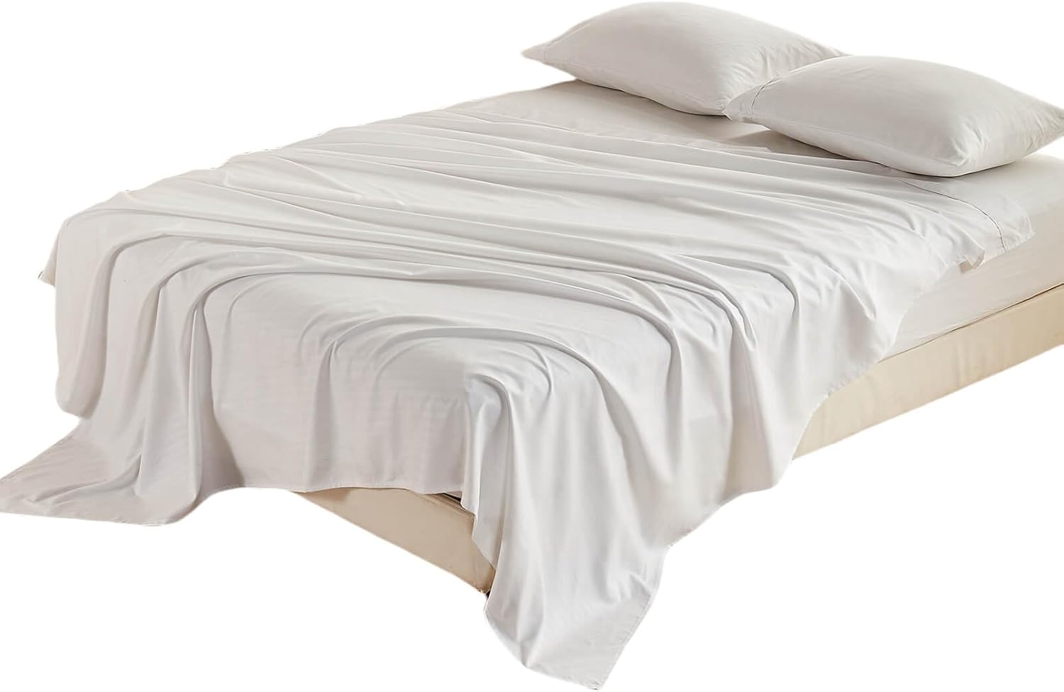 Kingnex Oversized King Flat Sheet 132x110 with Striped Pattern for Extra Wide Tall King or Cal King Bed Durable Soft Brushed 1800 Microfiber Top Sheet Only White