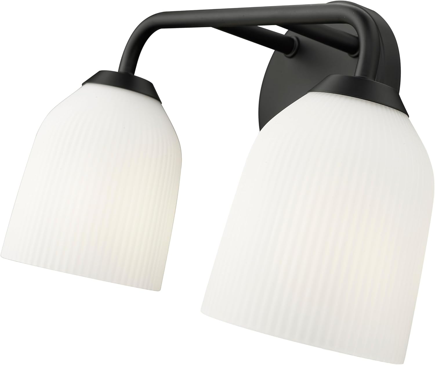 ML Lighting | Norah Collection | 22302-MB | Indoor 2 Light Vanity in Matte Black with Opal Ribbed Glass Shade | Elegant and Versatile Design for Any Bathroom