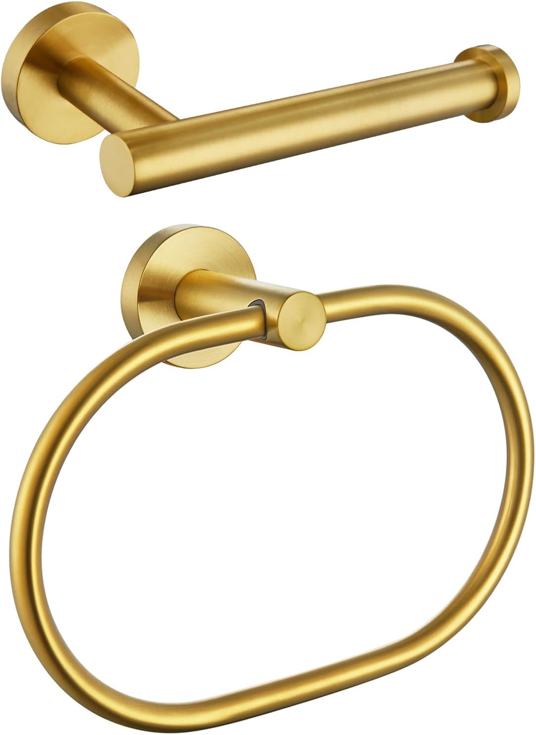 Angle Simple Oval Towel Ring Bundle with Toilet Paper Holder (Brushed Gold)