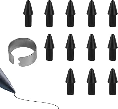12pcs Replacement Tips Compatible with Remarkable Paper Pro Stylus, Nibs for Marker Plus & Marker Pen with Pen Clip High Precision Low Wear Smooth Writing Black