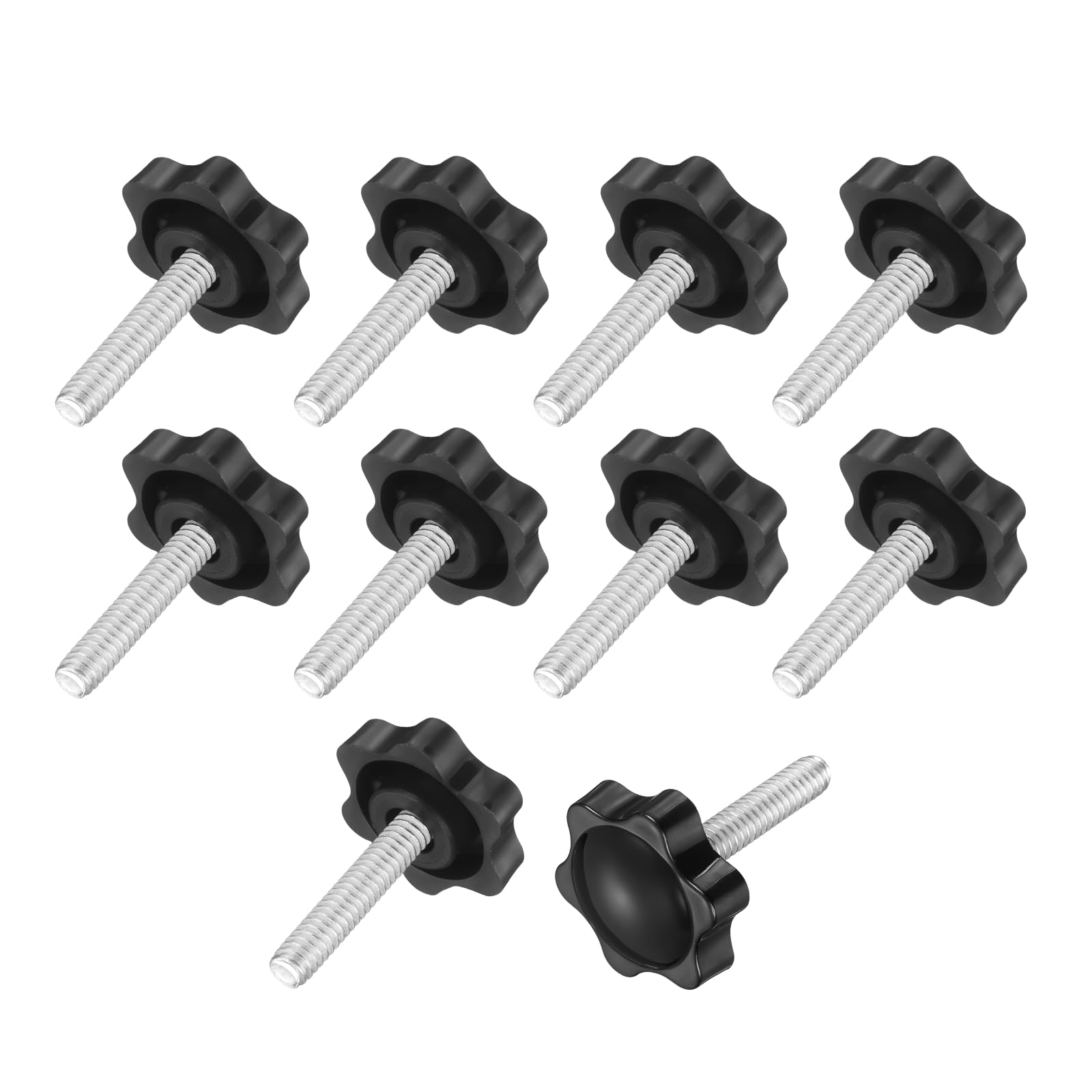 sourcing map 10Pcs 1/4"-20 Star Knobs, 1.2" Threaded Stud Plastic Male Clamping Knob Screw Hand Tightening Replacement Knob for Industrial Furniture Tools Jigs Clamps, Black