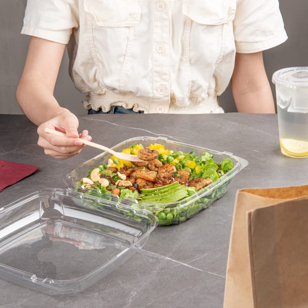 Restaurantware Thermo Tek - Contenedores de 1,295.6 g, 100 recipientes antivaho para llevar, congelables, rectangulares, de plástico transparente, desechables