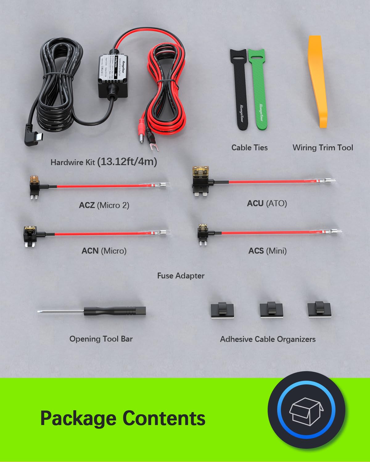 Range Tour Dash Cam Hardwire Kit, USB-C Port 4m Hard Wiring Kit for Car Cam Car Charger Power Cord 12V/24V to 5V 2.5A Charger Cable with 4 Power Adapters 3 Fuses for Dashcam — view 9