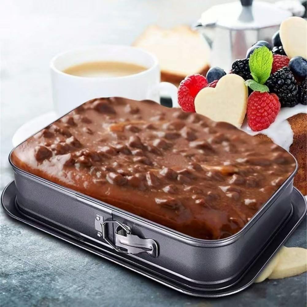 Tortiera quadrata antiaderente con fondo rimovibile, teglia per cheesecake in acciaio al carbonio con chiusura a sgancio rapido per cuocere torte speciali e pane, nero