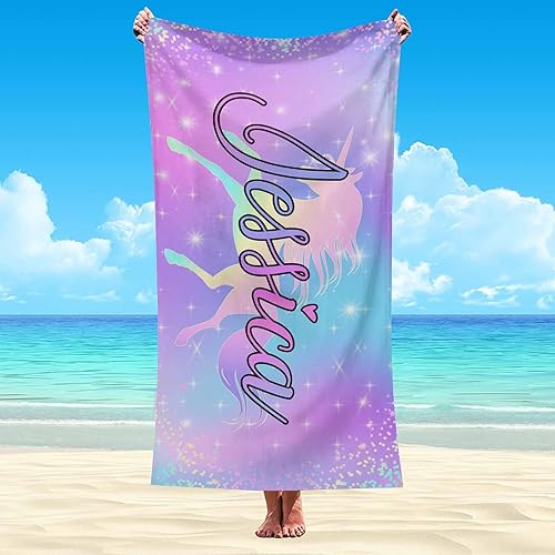 Miniatura 10 de Artsadd Toalla de playa personalizada para niños, toalla de baño personalizada con estrellas arcoíris con iniciales, manta de playa personalizada de