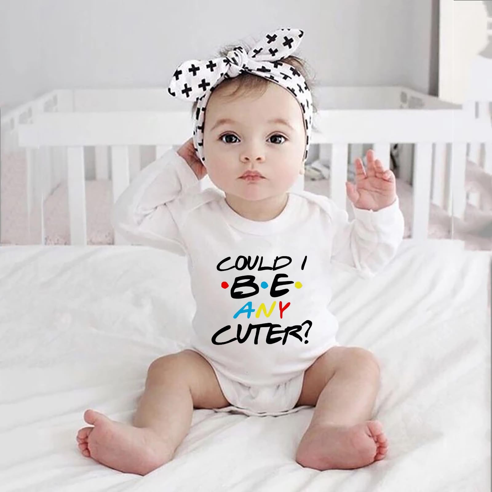 WOOYONGING Cute Gender Neutral Long Sleeve Baby Romper - White for Girl Newborn to 3 Months