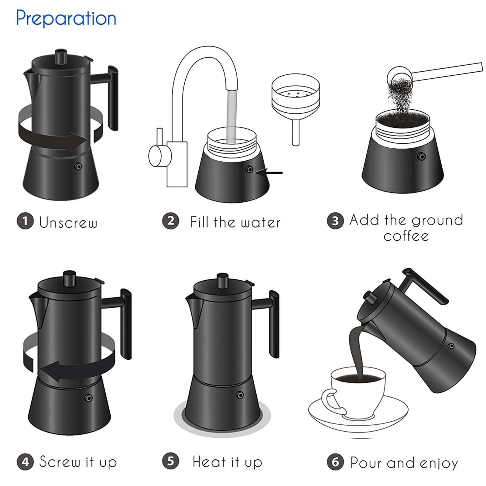 Easyworkz Diego Stovetop Espresso Maker Stal nierdzewna Włoski ekspres do kawy 12 filiżanek 520 ml Moka Pot Indukcyjny Espresso Pot - Matowa czerń
