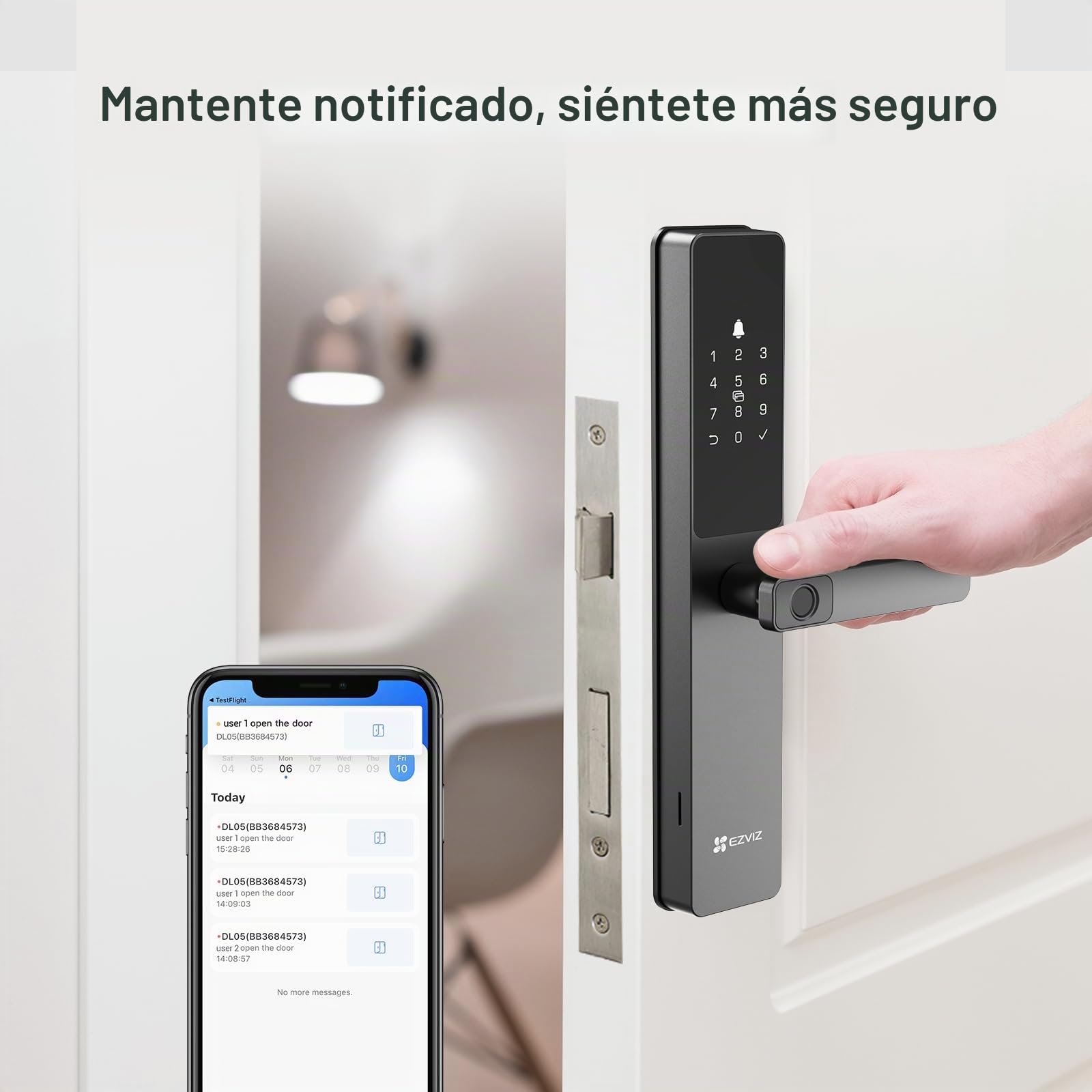 EZVIZ Cerradura inteligente DL05, cerradura de puerta de entrada sin llave 7 en 1, con acceso por huella dactilar: entrada sin llave segura, opciones de desbloqueo múltiples, alertas instantáneas