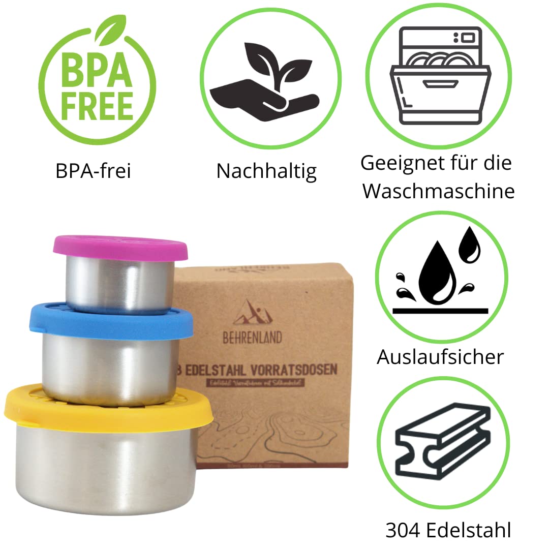 Behrenland - Contenitore per bacche in acciaio inox con coperchio in silicone | Premium | Mini | senza plastica sostenibile | Contenitore per il pranzo | Contenitore per il pranzo