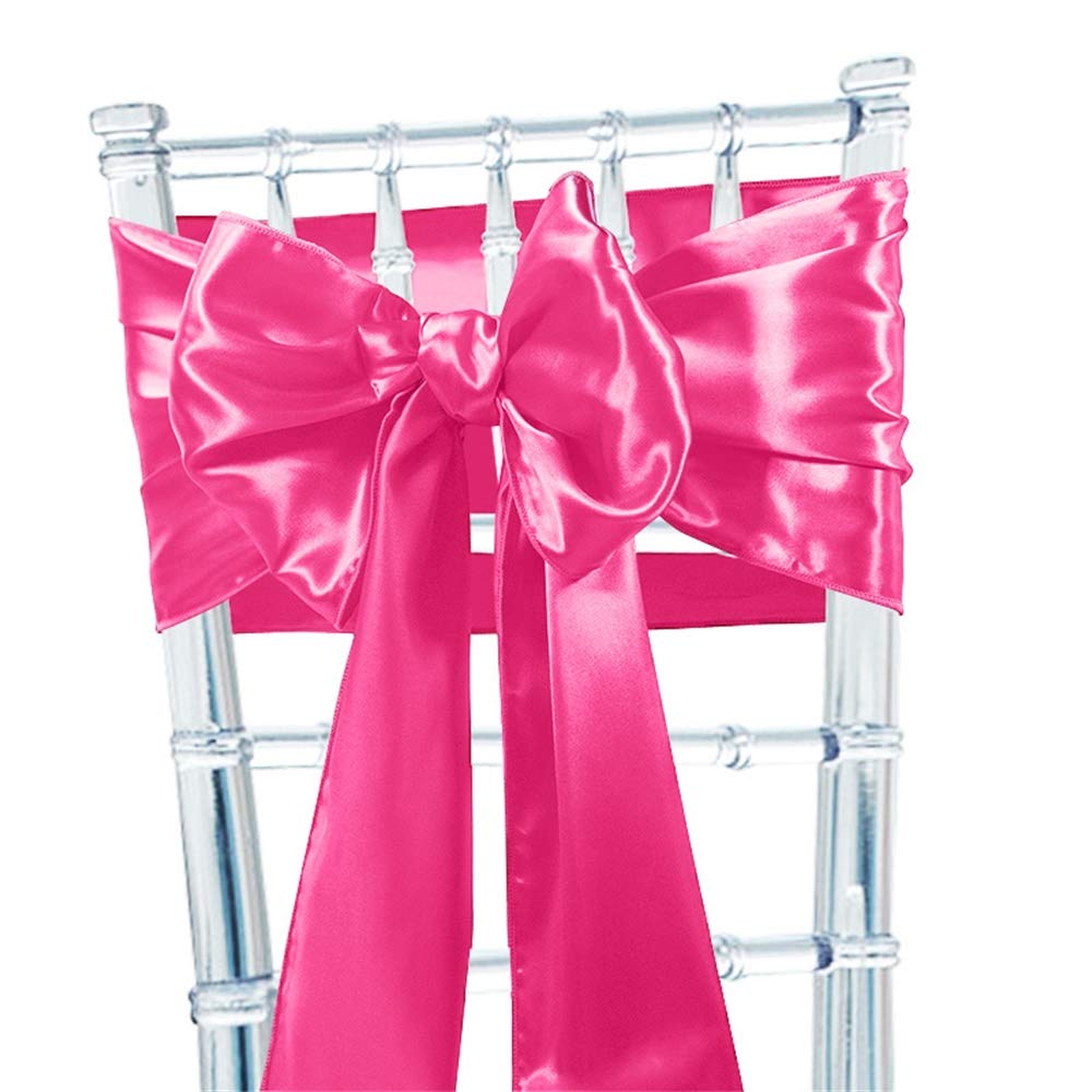 Time to Sparkle 10pcs Satin Chair Cover Sashes Bow Tie Ribbon Table Runner Wedding Reception Decoration - Fuchsia — image 1