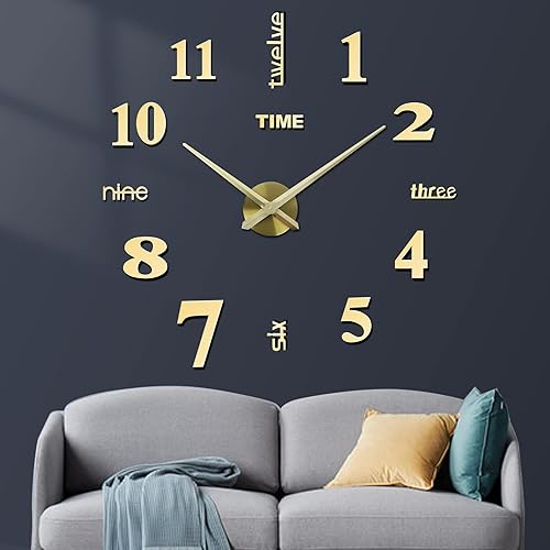 FERRISA Reloj de pared sin marco, 3 en 1, reloj de pared grande 3D sin marco de 47 pulgadas, reloj de pared 3D DIY para sala de estar, dormitorio,