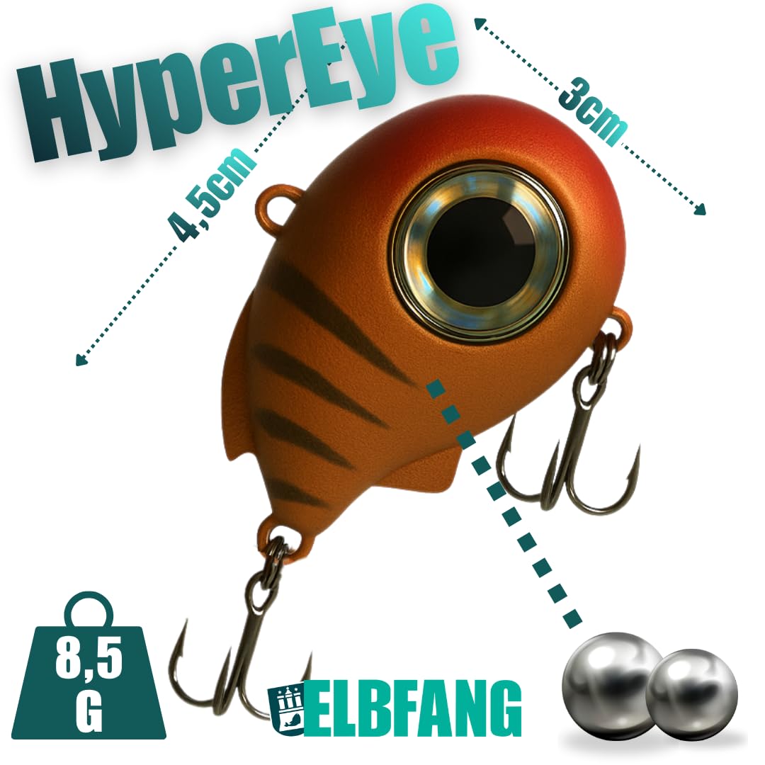HyperEye Box - 5 Leurres à Crankbaits sans lèvres | 4,5 cm - 8,5 g | Coulant lentement | Kit de leurres vibrants pour perche, sandre et brochet | Boîte de pêche premium incluse