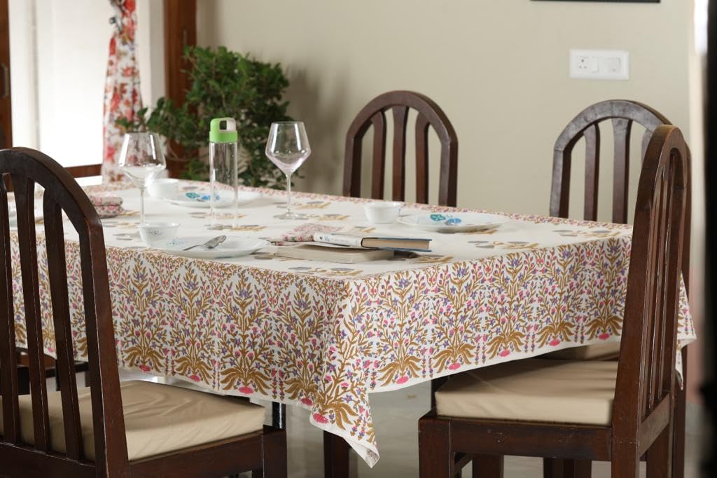 Hand Block Print Tablecloth for Rectangle Table, Block Print Table Cover for Kitchen Dinning Tabletop Decoration Parties Weddings Bithday Christmas (60 X 108 Inches)