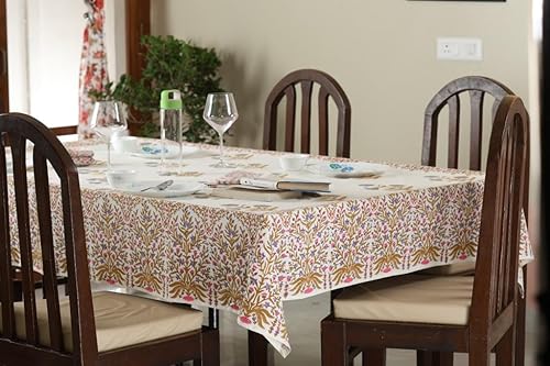 Miniatura 2 de ABHOOH Mantel estampado a mano para mesa rectangular, mantel con estampado de bloques para decoración de mesa de cocina, comedor, fiestas, bodas,