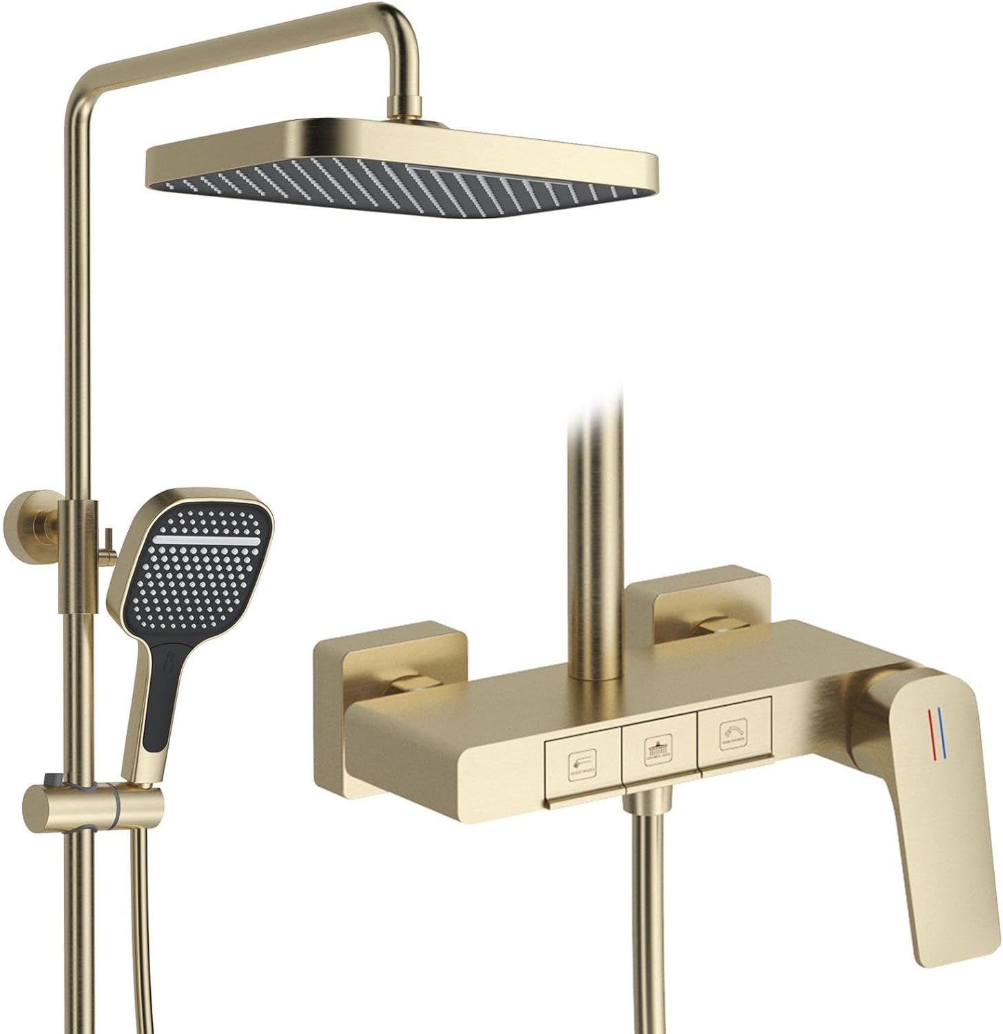 Exposed Shower System, Modern BSS0338 Shower Head Set, Piano Key Design, 30x20cm Square Shower Faucet Sets Complete, Handheld, Bathtub Faucet, 59A All Copper, Anti-Corrosion