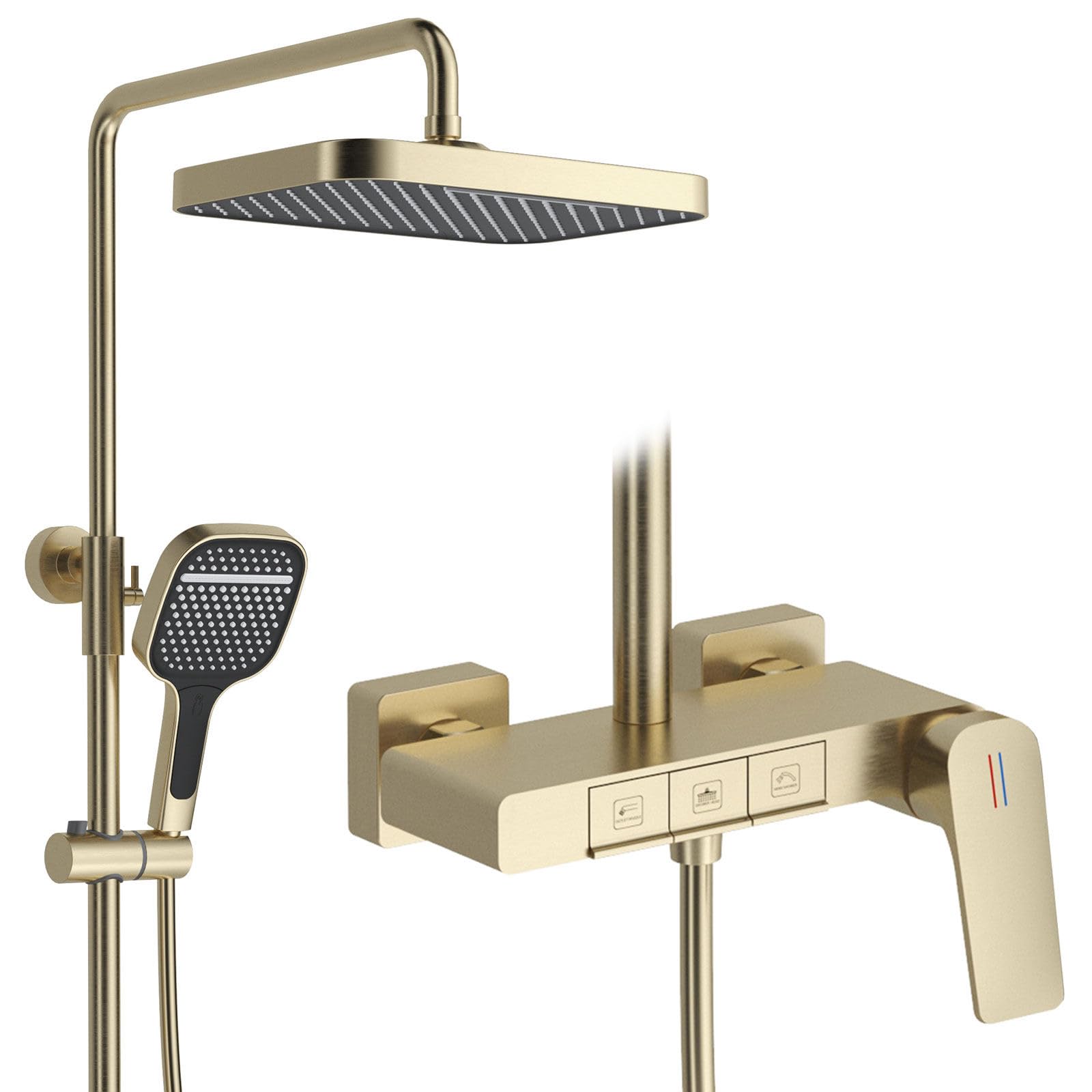 Duschsystem, BSS0338 Modern Klaviertasten Duschset, 30x20cm Quadrat Duschkopf, Regendusche mit Armatur, Badewannenarmatur, 59A Kupfer, Höhenverstellbar