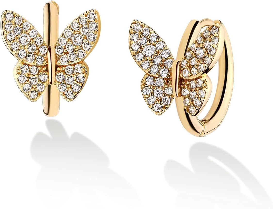 Pendientes Huggie de circonita cúbica chapados en oro de 14 quilates, pendientes pequeños de aro Huggie, aros ligeros simples, regalo para mujeres