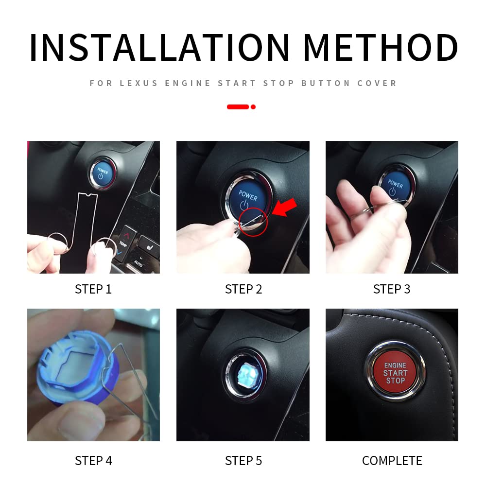 HIBEYO ABS Car Engine Start Stop Button Cover Fits for Toyota Lexus Subaru Push Start Stop Switch Button One-Button Start Button Key Ignition Starter Car Star Engine Button with Pilot Lamp Red B