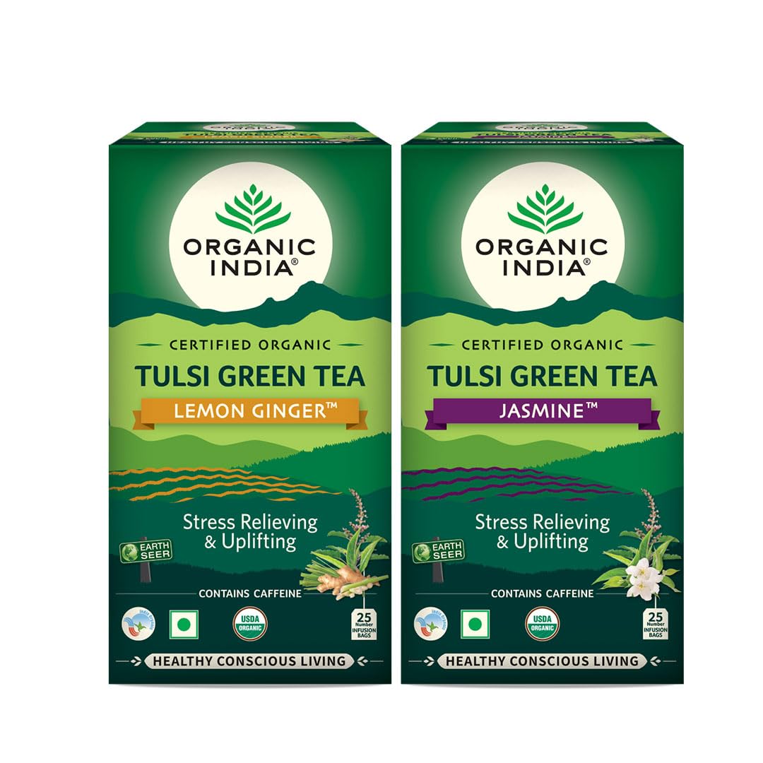 Organic India Tulsi Green Tea Lemon Ginger - 25Tea Bags & Organic India Tulsi Green Tea Jasmine - 25Tea Bags (B082PMZ7RD) Amazon Price History, Amazon Price Tracker