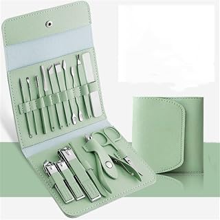 Stainless Steel Nail Clippers and Folding Bag Nail Enhancement Set Nail Clippers Set Scissors Beauty Tools,Green 16 in 1 B Set (Green 16 in 1 B Set)